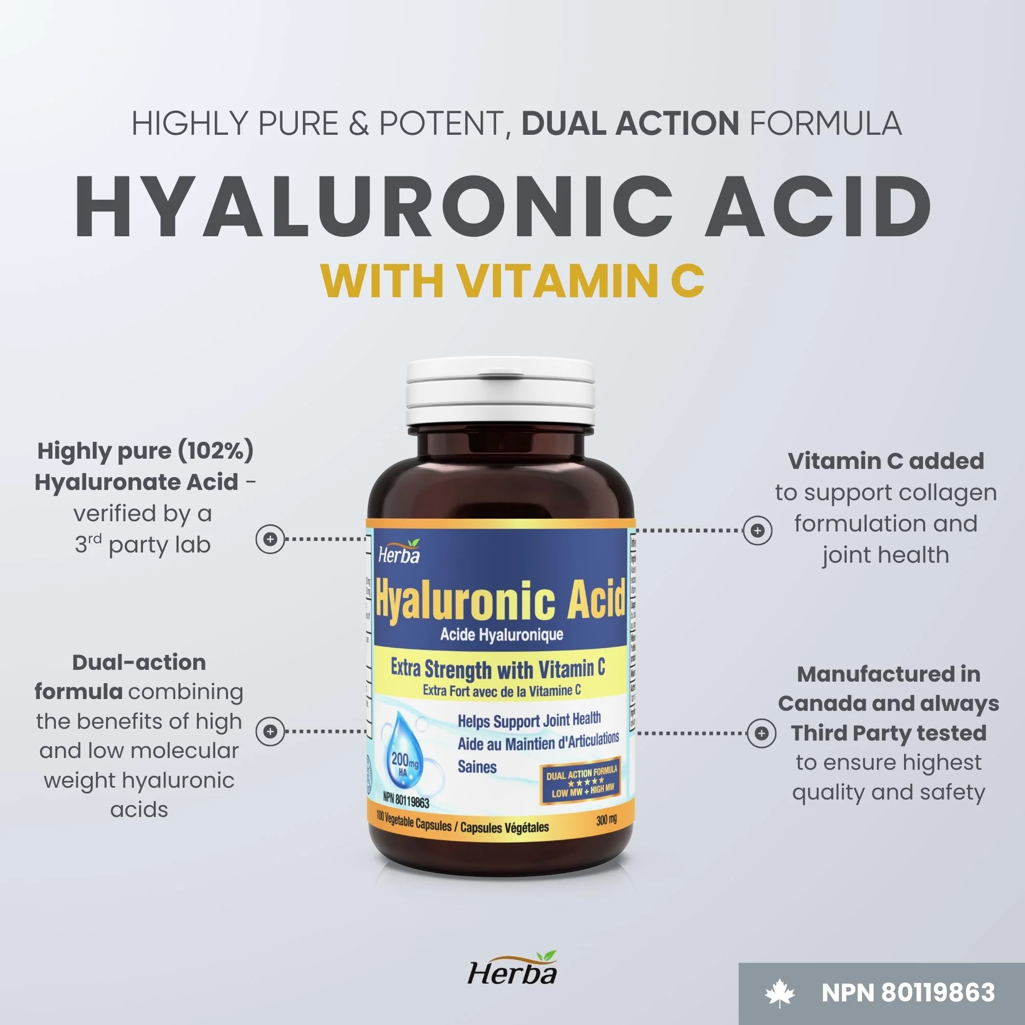 Hyaluronic Acid Supplement 200mg with Vitamin C - 100 Vegetable Capsules - Image 3
