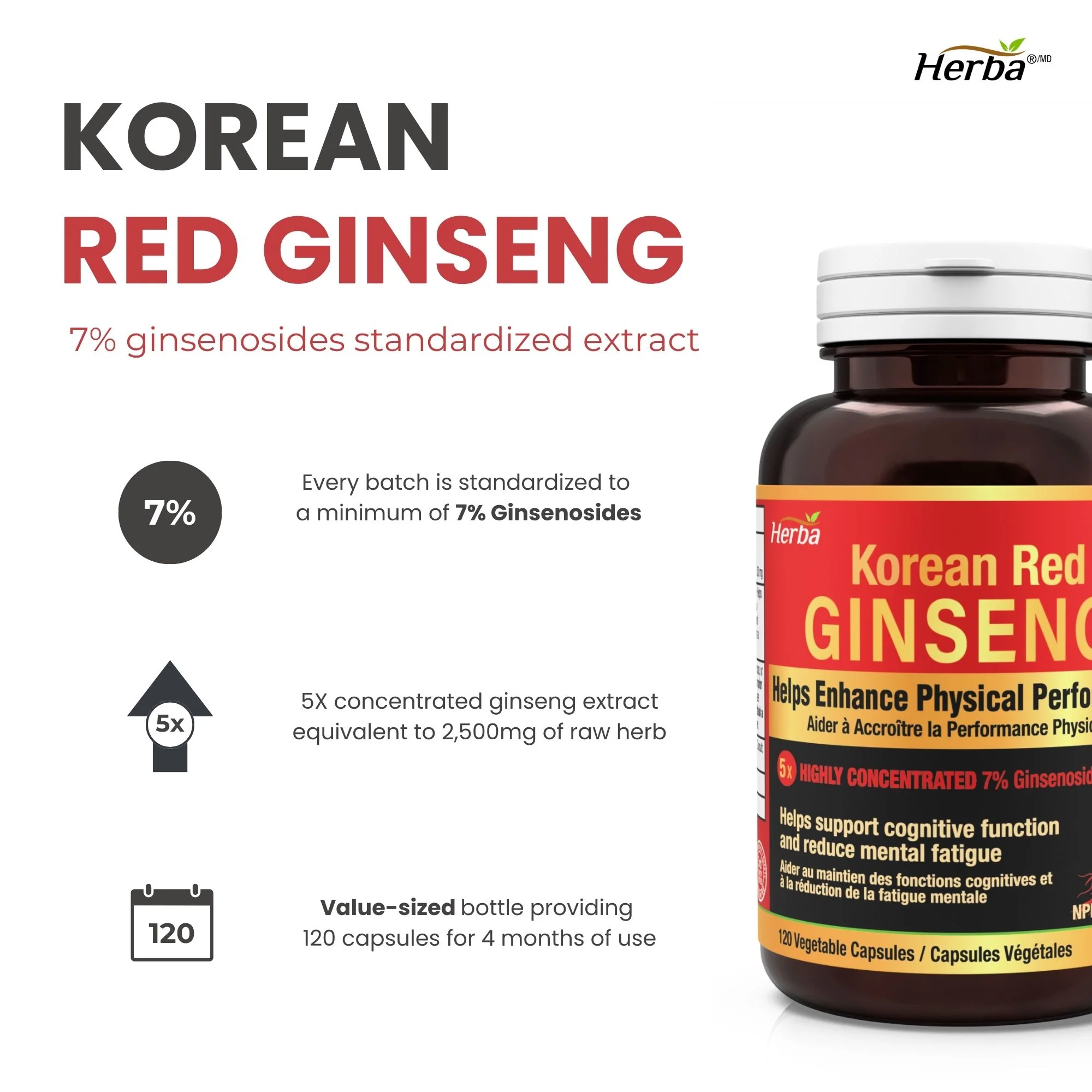 Korean Red Ginseng Extract Capsules – 5:1, 2500mg Equivalent | 120 Vegetable Capsules - Image 3