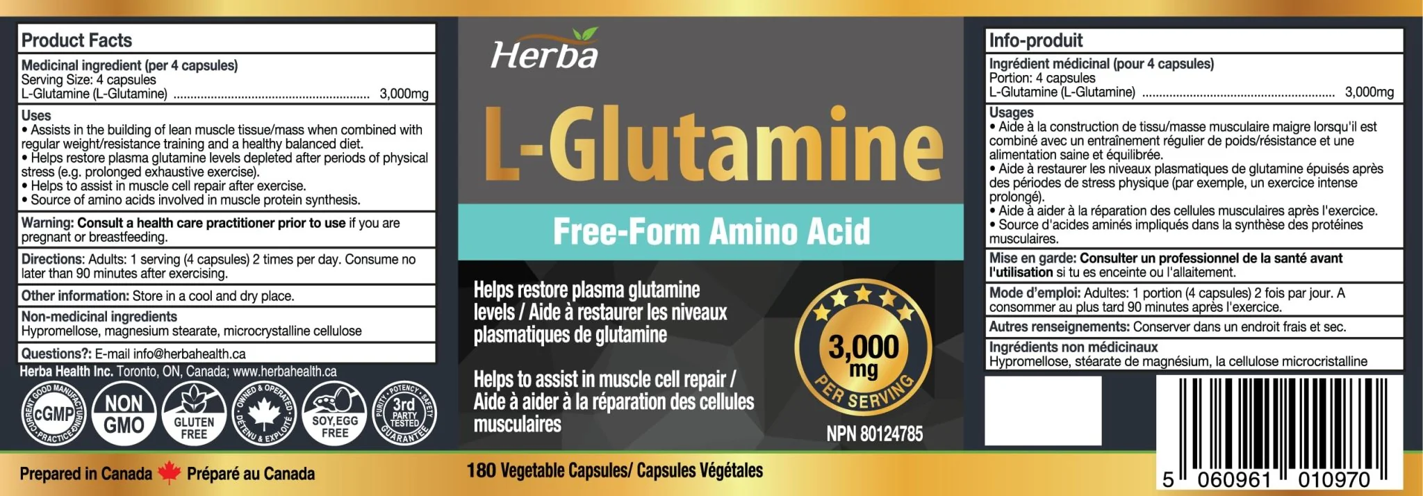 L-Glutamine Capsules 750mg – 180 Vegetable Capsules | 3,000mg Per Serving - Image 3