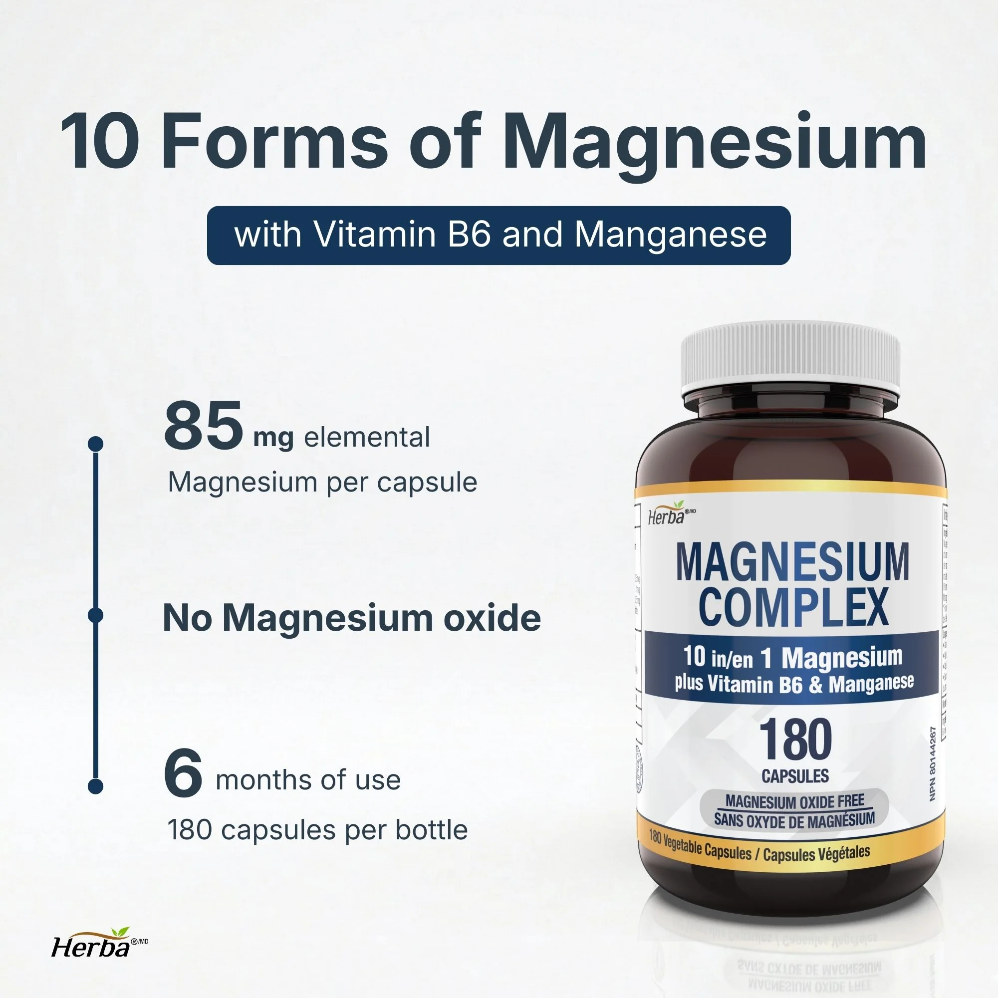 Magnesium Complex 10 in 1 – 180 Capsules | Magnesium Oxide Free | Made in Canada - Image 3