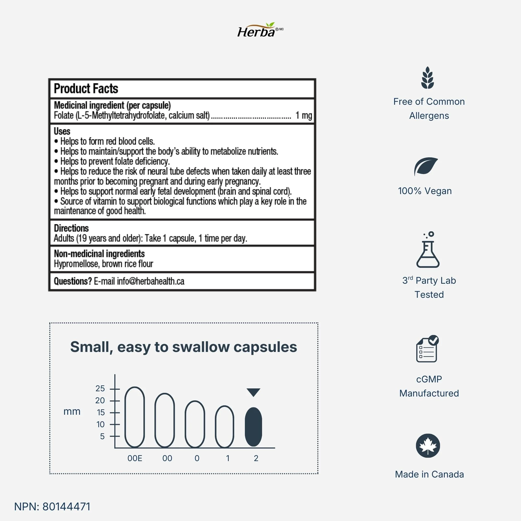 L-Methylfolate 1000mcg - 180 Capsules | Vitamin B9 5-MTHF Folate Supplement | Made in Canada - Image 9