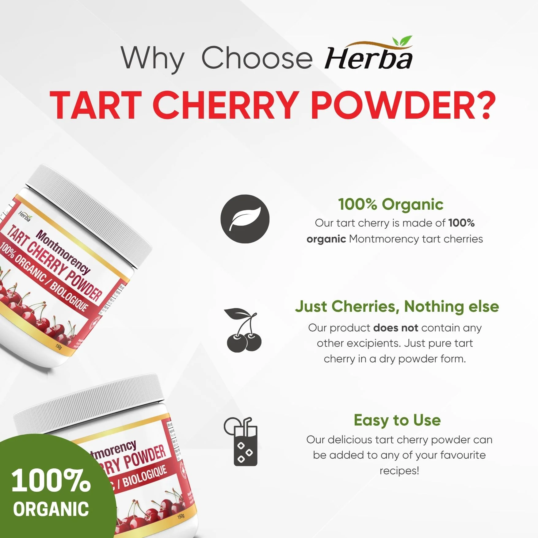 Montmorency Tart Cherry Powder – 150g | 100% Organic | Made in Canada - Image 3