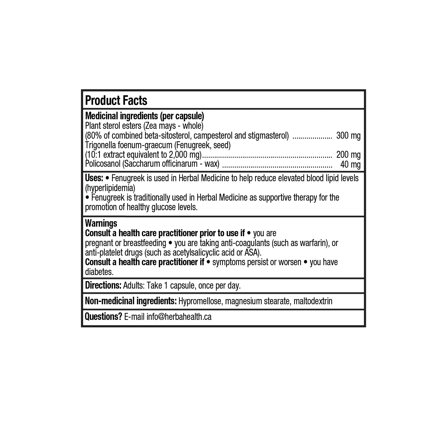 Policosanol 40mg with Fenugreek and Plant Sterol Esters - 120 Vegetable Capsules - Image 3