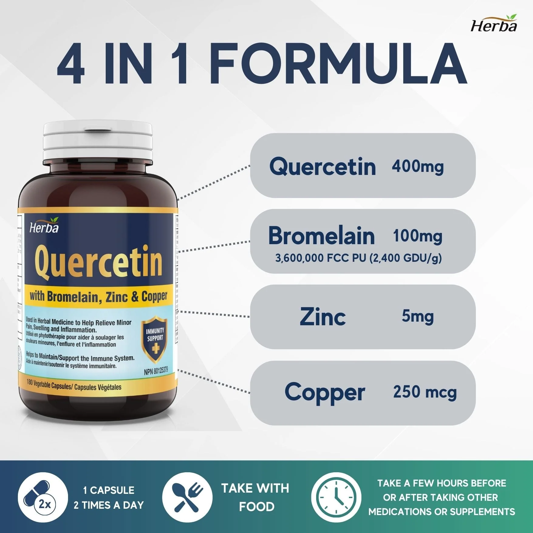 Quercetin with Bromelain, Zinc & Copper - 180 Capsules - Image 4
