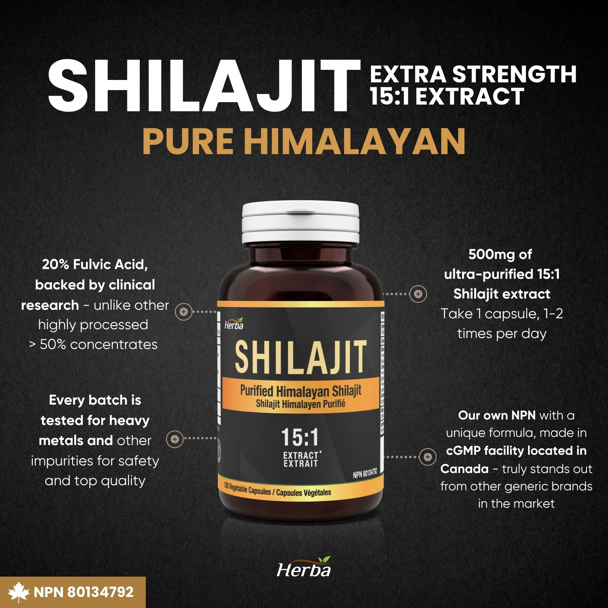 Himalayan Shilajit for Women & Men – 120 Capsules | 1000mg Per Serving (500mg Each) | 15:1 Extract | Fulvic Acid Supplement | Made in Canada - Image 3