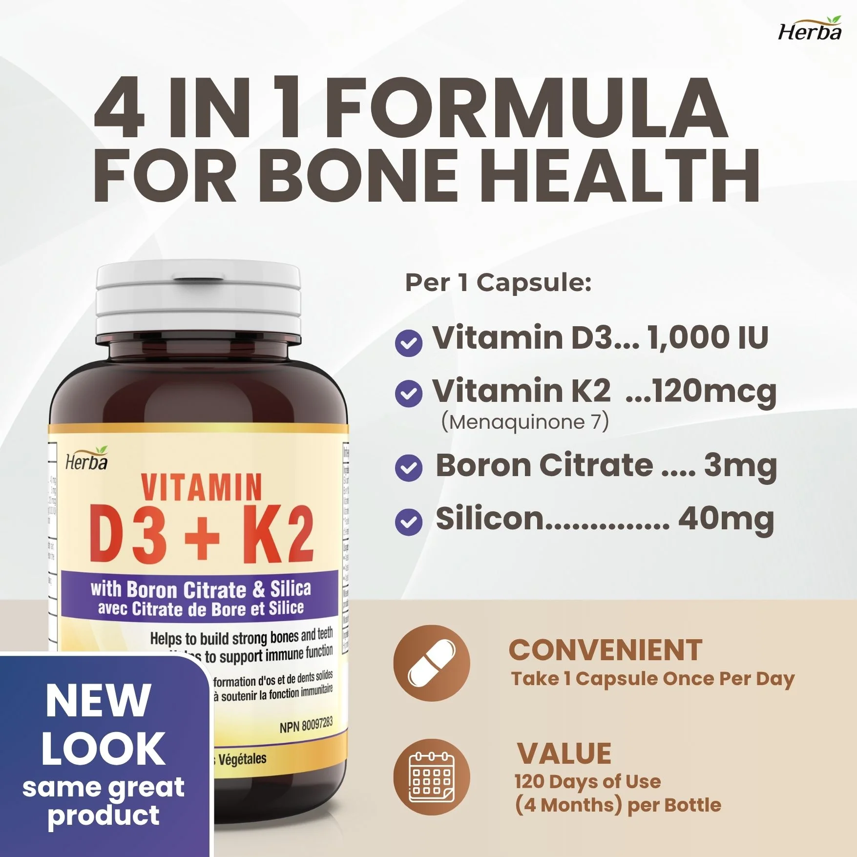 Vitamin D3 + K2 with Boron Supplement - 120 Vegetable Capsules | Vitamin K2 MK-7 and Vitamin D3 1000 IU - Image 4